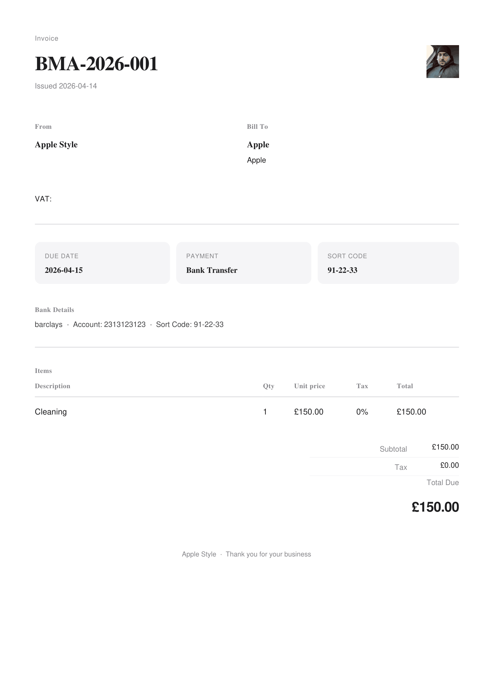 Apple invoice template