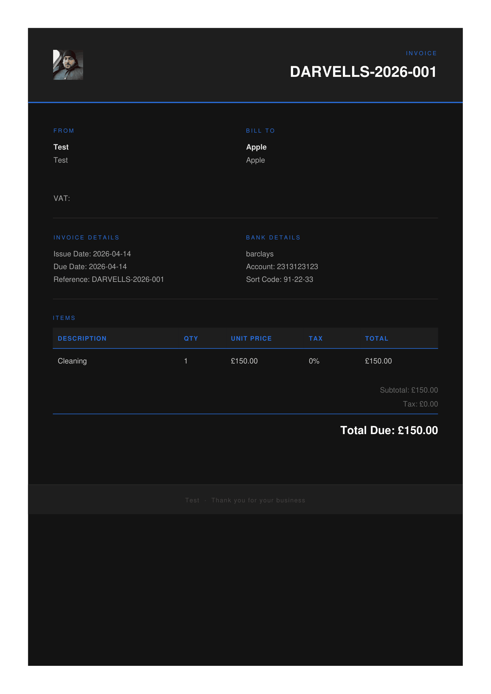Dark invoice template