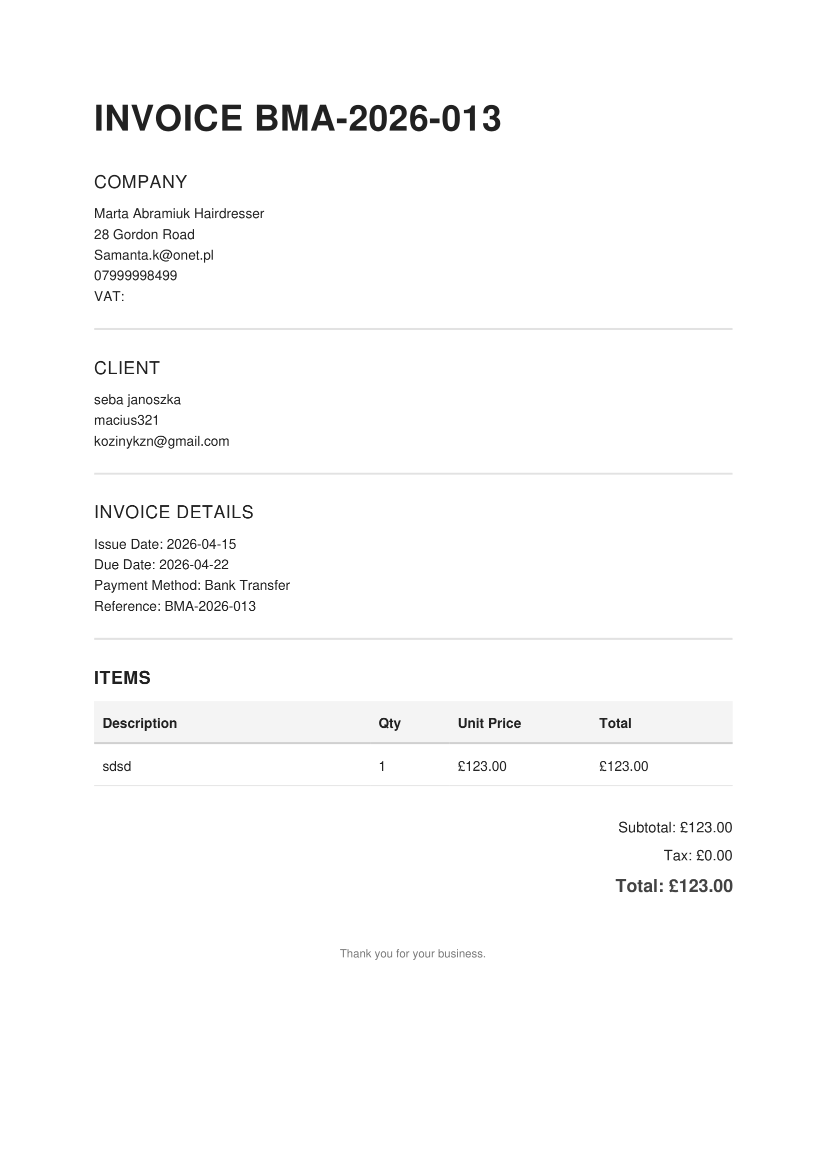 Default invoice template