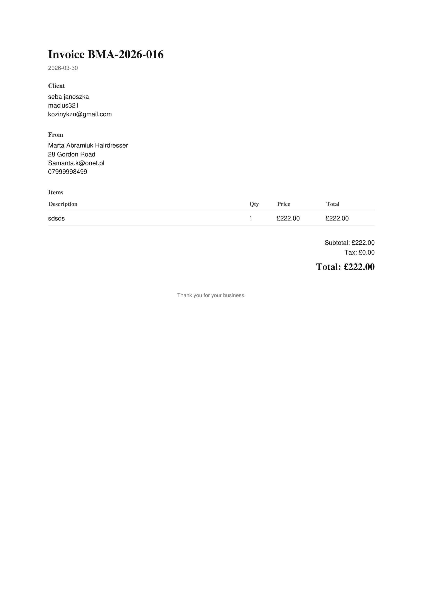 Minimal invoice template