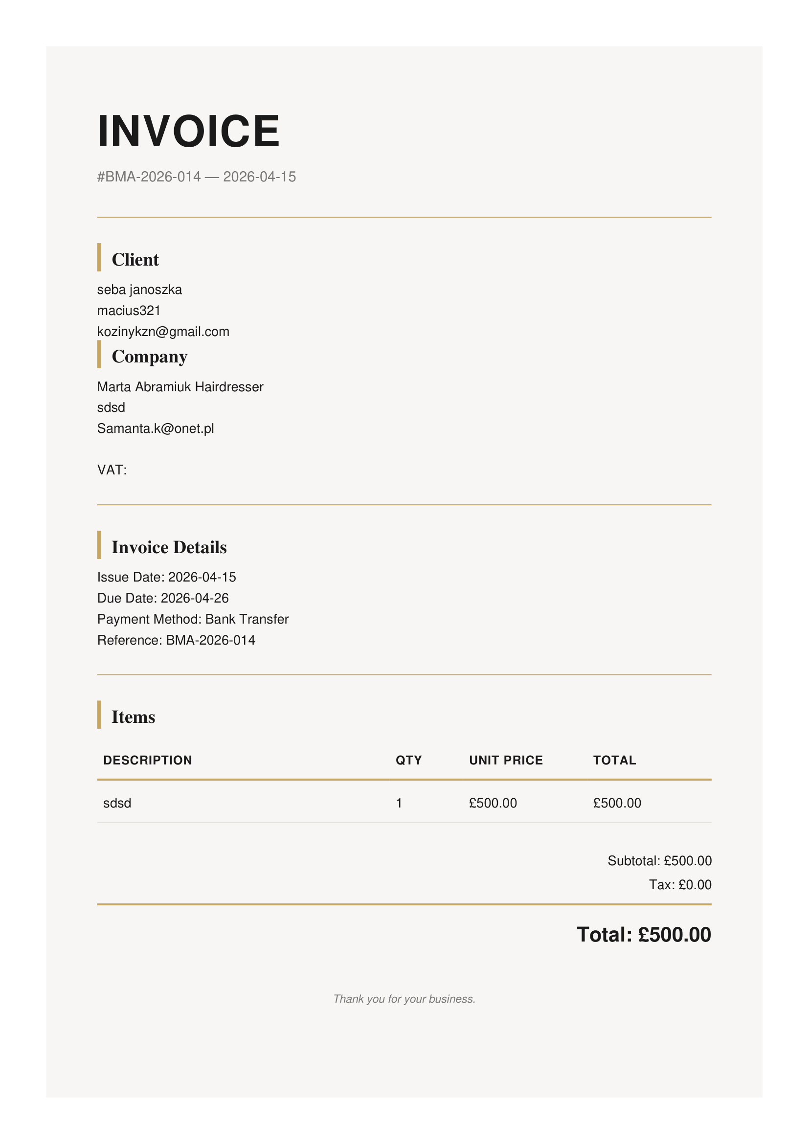 Premium invoice template